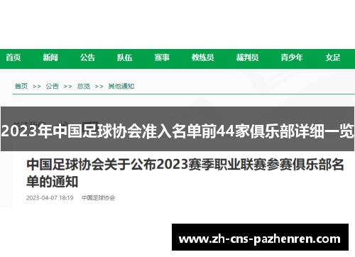 2023年中国足球协会准入名单前44家俱乐部详细一览