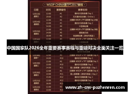 中国国家队2026全年重要赛事赛程与重磅对决全面关注一览 中国国家队2026全年重要赛事赛程与重磅对决全面关注一览